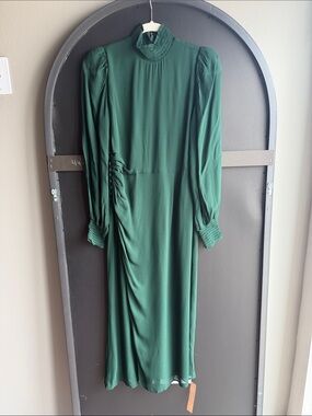 Reformation Forest Green High Neck Long Sleeve Dress